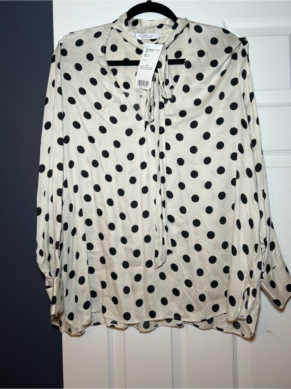 Violetta by Mango Cream Polka Dot Tie-Neck Blouse